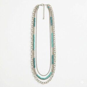 Boho Silver Multi Strand Layered Necklace 41" Long Turquoise Blue Beaded Chain